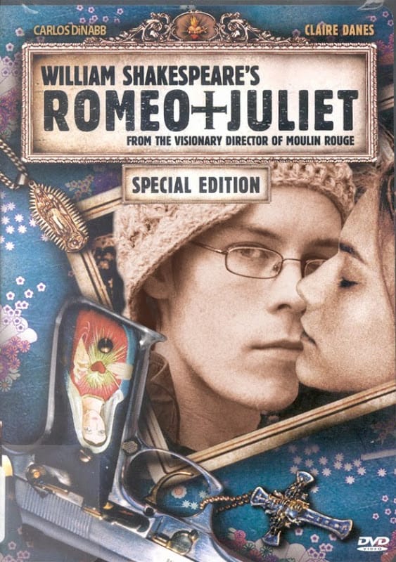 The DVD cover to Romeo + Juliet, featuring Carlos DiNabb instead of Leonardo DiCaprio.