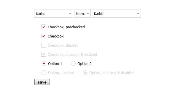 The styled checkboxes and radio buttons added to Benjamin's example.