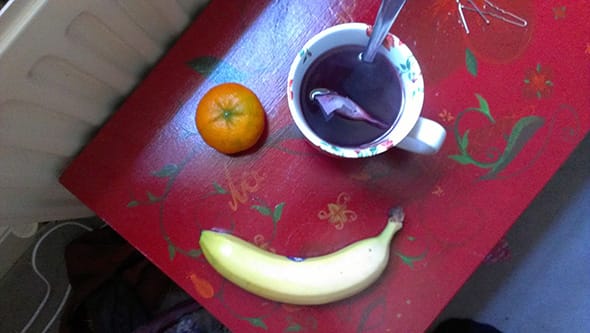 Breakfast shaped into a smile.