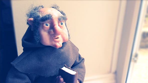 A Franciscan monk sculpted out of polymer clay.