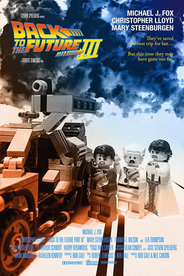 The movie poster for Back to the Future Part III re-imagined using Lego.