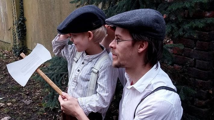 Father and son searching for the perfect Christmas tree