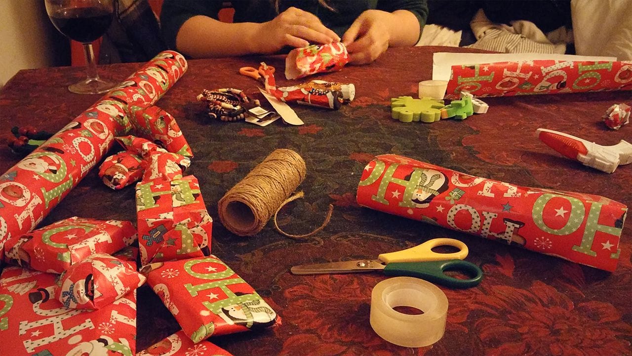 Wrapping Christmas presents with the Eriksson family.