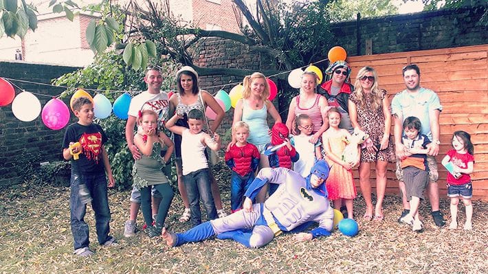 Group photo of all the guests at Lucien’s birthday party.
