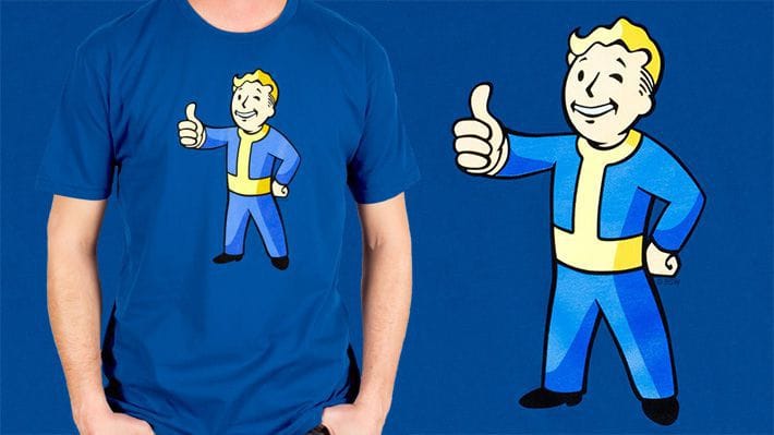 Royal Blue -shirt featuring Vault Boy, the Vault Tec mascot from the Fallout series.