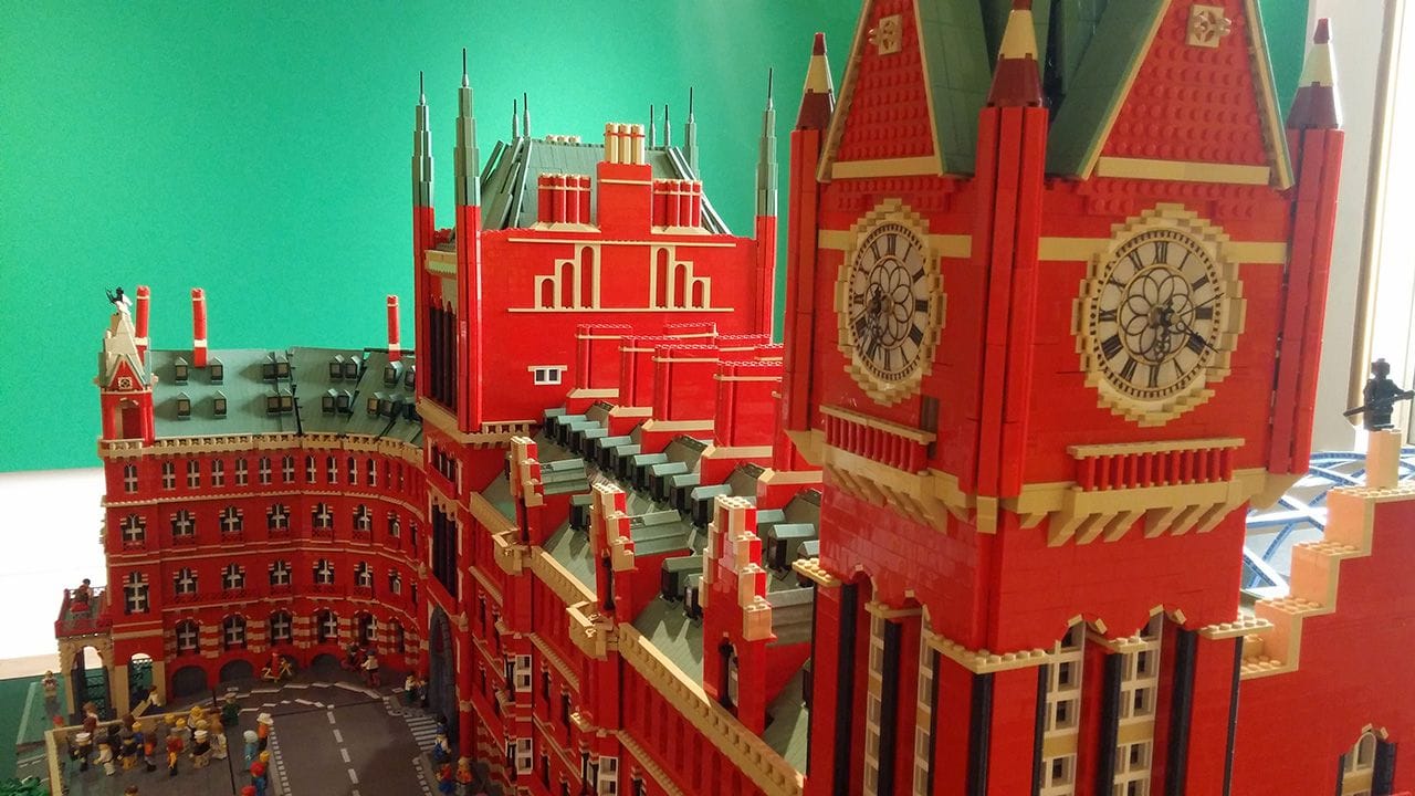 St. Pancras Station clock tower recreated using Lego.
