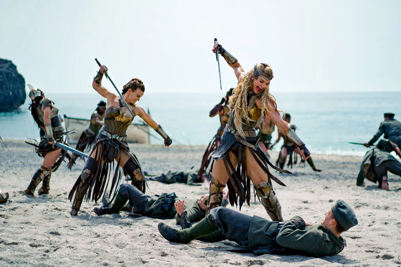 The Amazons fighting German soldier on the beach of Themyscira.