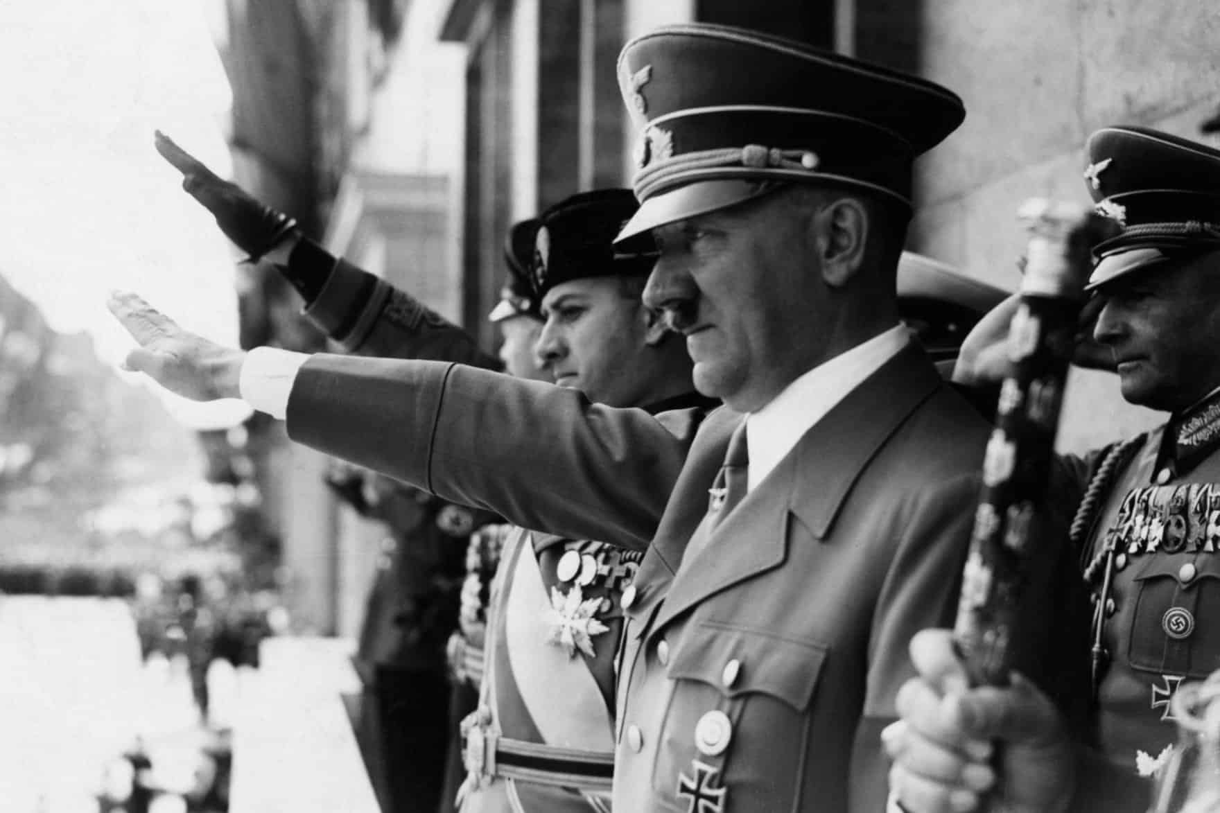 Adolf Hitler attending a Nazi rally in 1930.