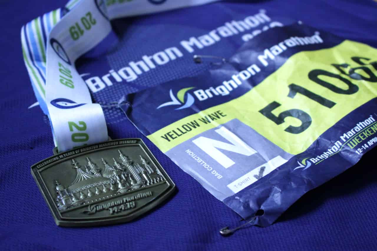 Closeup of the Brighton Marathon 2019 finisher medal.