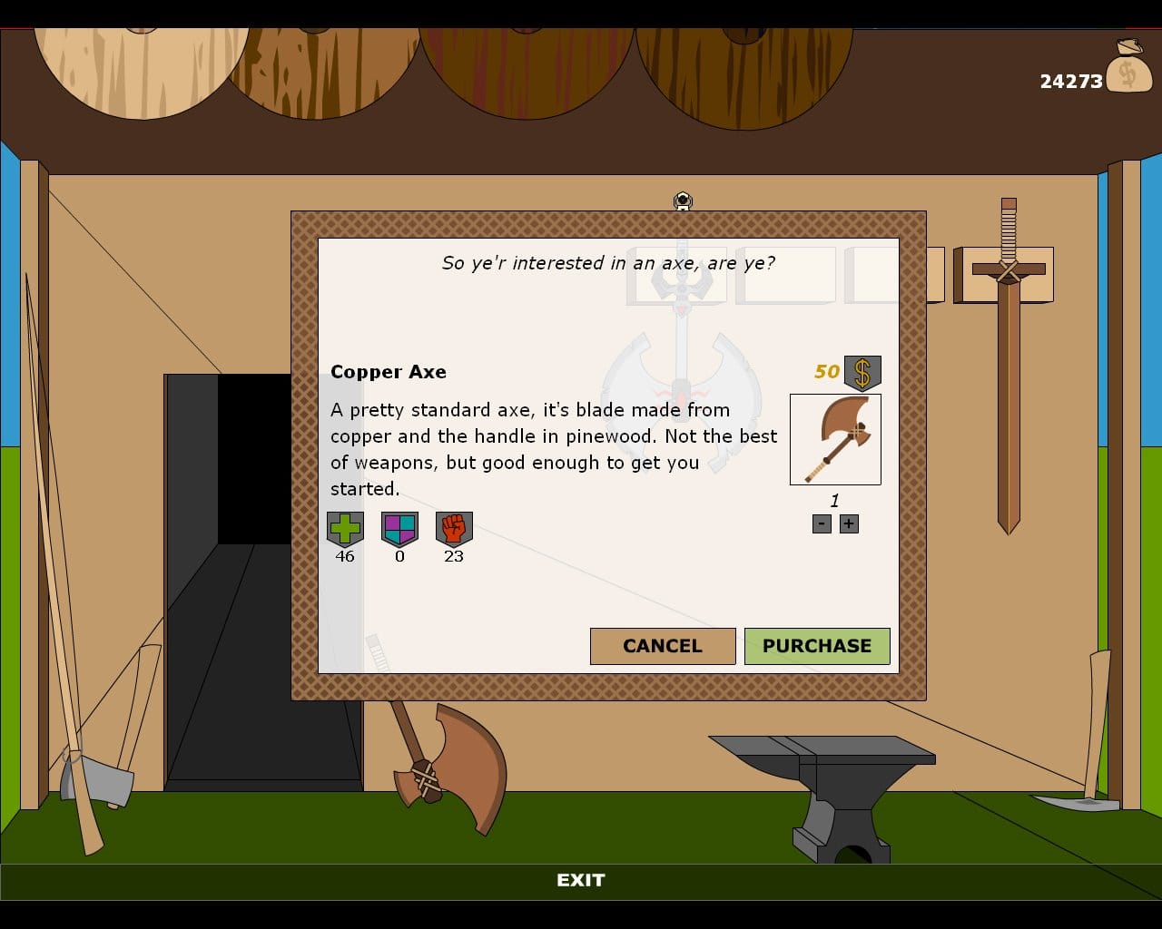 Player purchasing items from the Blacksmith