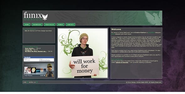 Full view of the Home page of Fiinix Design, 2009