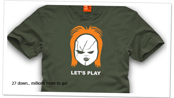The T-shirt with Chucky from Child's Play being available for purchase from shotdeadinthehead.com.