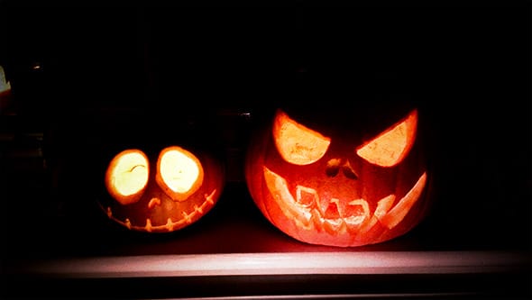 Two scary Jack o Lanterns.