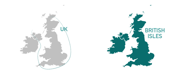 A map depicting the geographic regions of United Kingdom and British Isles.