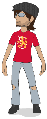 Carlos Eriksson's avatar standing wearing the Finnish Lion on its t-shirt.