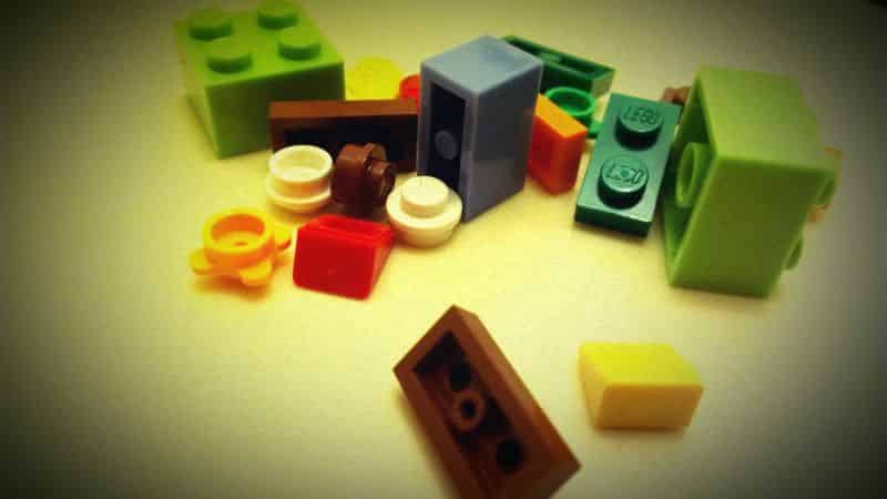 Close-up of Lego bricks on the floor.