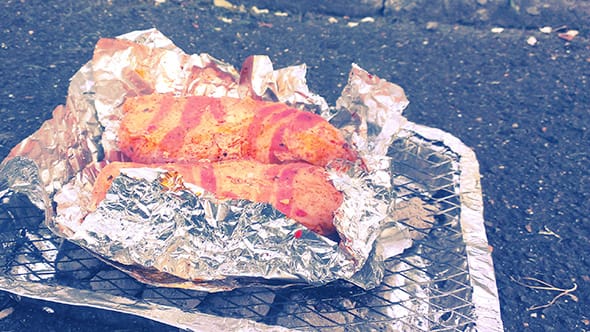 The barbecued chicken breasts looking delicious.