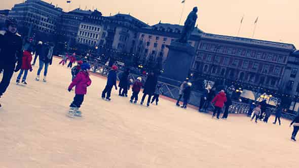  People ice-skating in Stockholm, Sweden. 