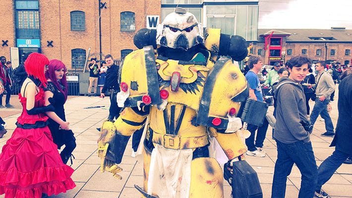 A Warhammer 40K Space Marine cosplayer