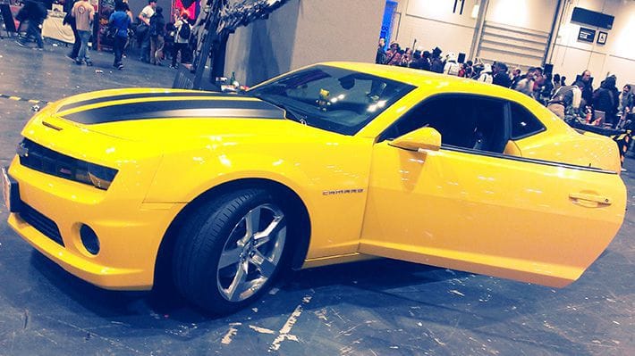 Bumblebee from the Transformers series, depicted in his yellow Chevrolet Camaro form.