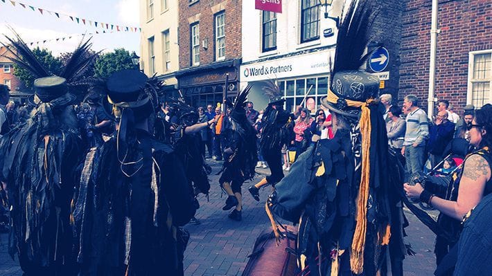 Morris dancers at the Sweeps Festival 2014, Rochester, UK