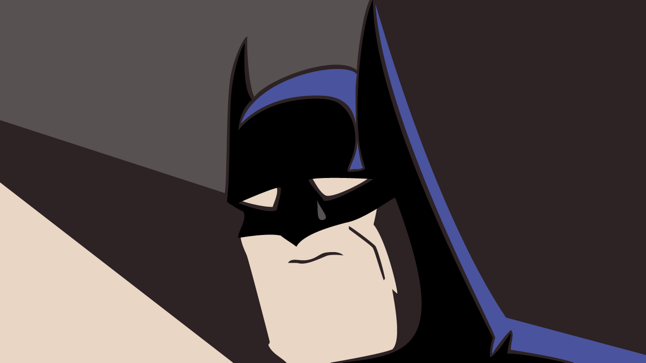 An illustration of Batman sheding a single tear.