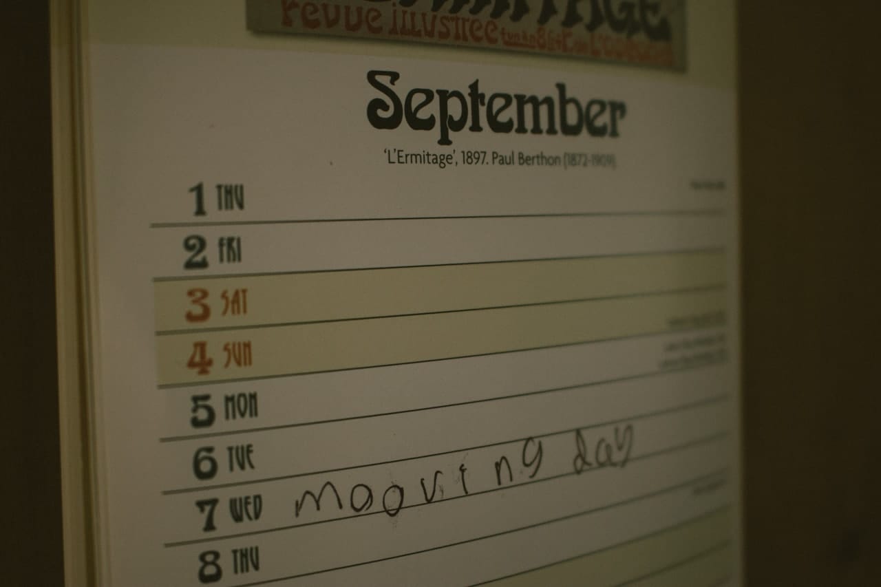 Lucien misspelling 'mooving day' in our calendar.