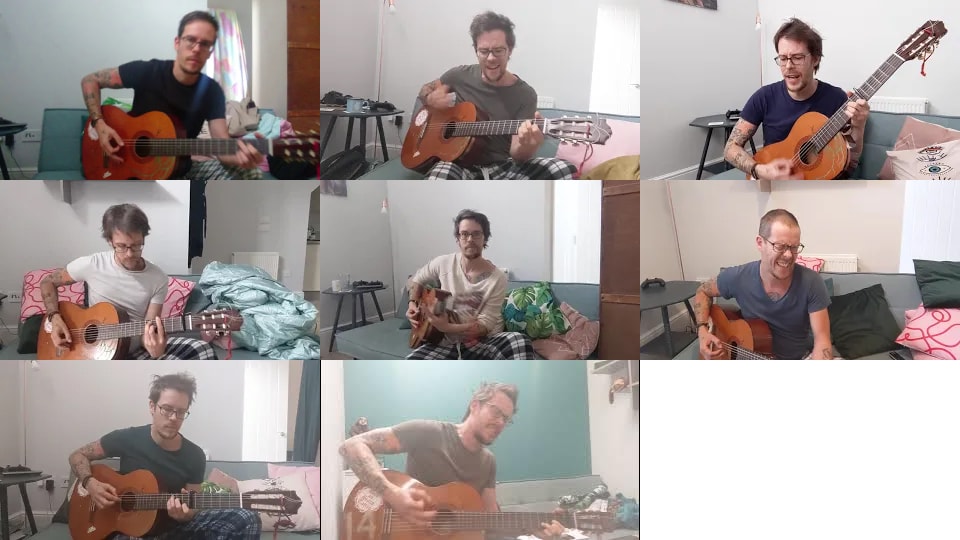 Montage of still frames captured from smartphoner recordings of songs that I played during the UK pandemic lockdown of 2020.